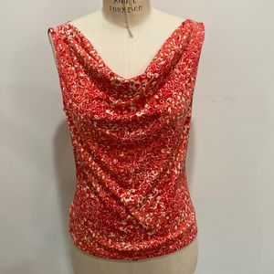 BCBG coral floral sleeveless blouse size M